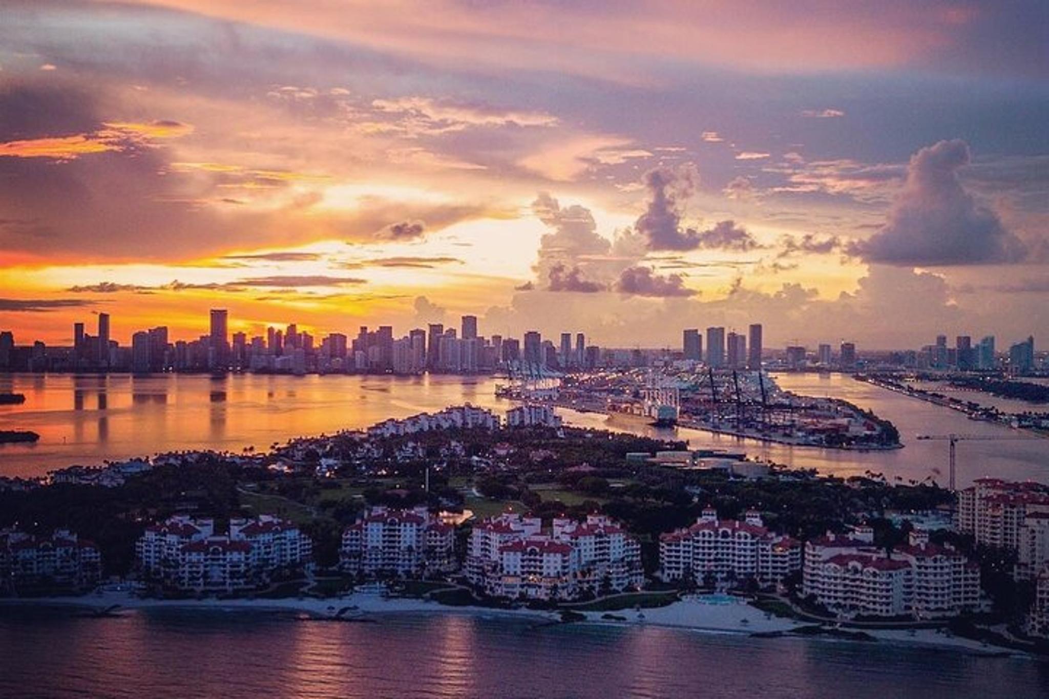 Miami Beach Private Airplane Flight at Sunset