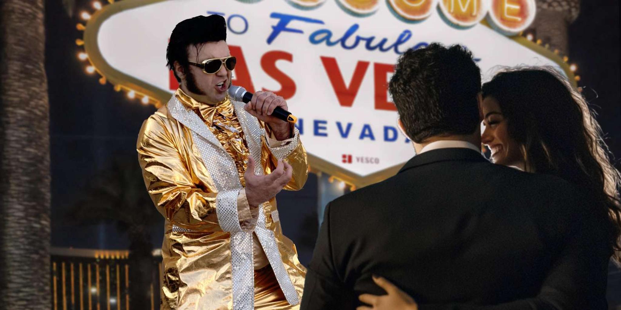 Las Vegas Elvis Wedding or Vow Renewal at Welcome Sign - Image 4