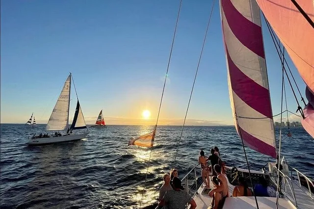 Waikiki Sunset Sailing Catamaran Swim Adventure 2 hr - Image 1